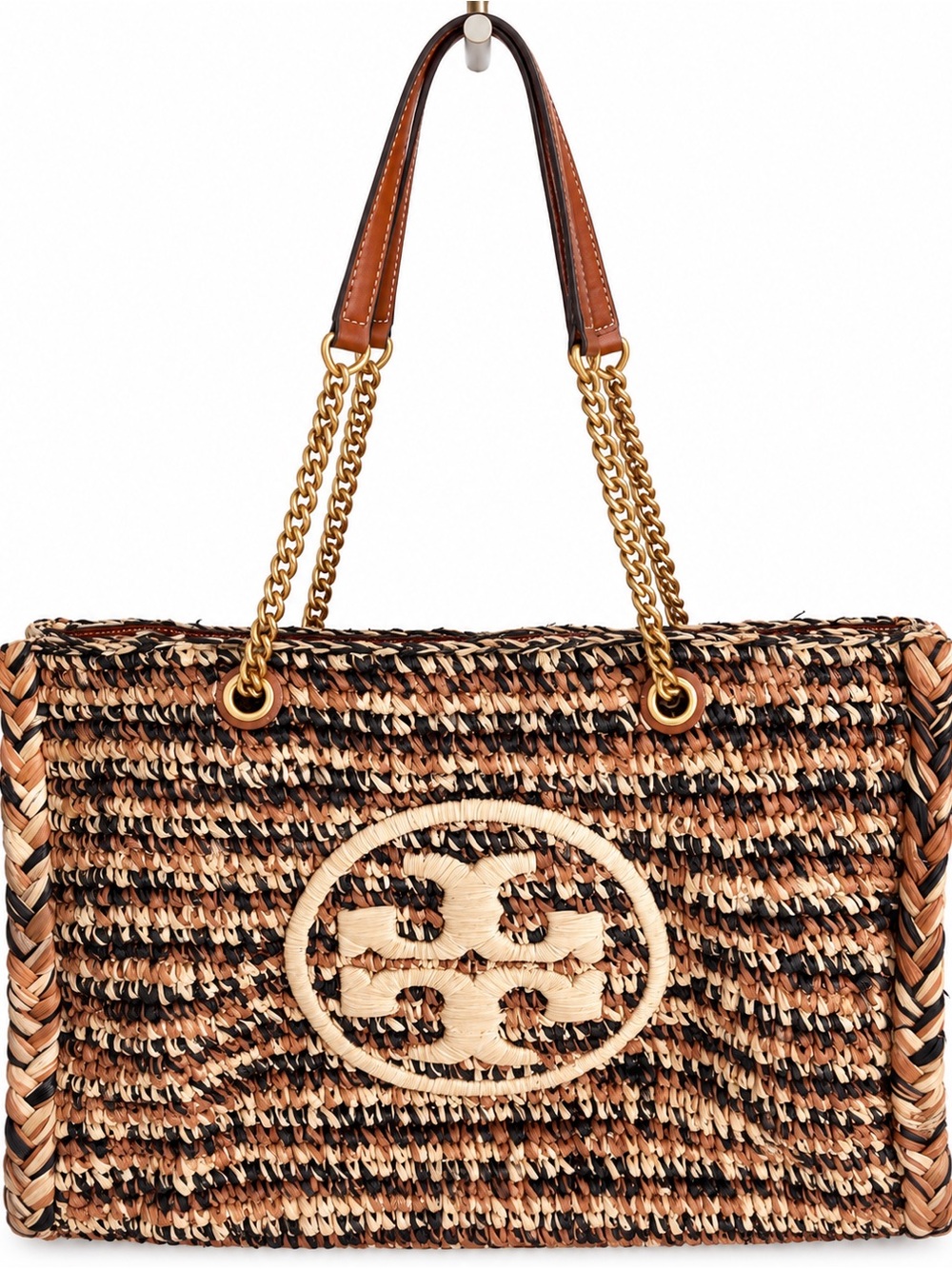 Tory Burch Multi-Tone Raffia Ella Tote with Logo - Picture 5 of 7